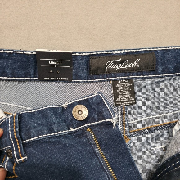 True‎ Luck Men's Stretch Straight Denim Blue Jeans Size 34x33.5 NWT - Picture 2 of 7